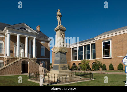 Caucasian senior man views Confederate memorial Lancaster, South Carolina, USA Stock Photo