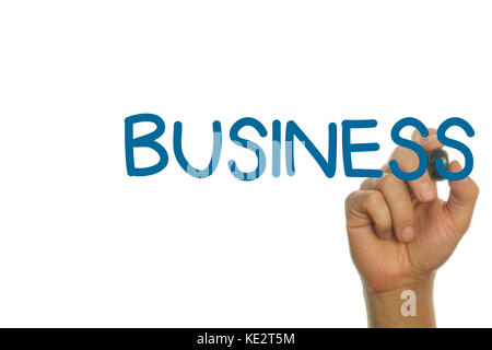 Hand writing the word CREATIVE  in Blue on Screen Stock Photo