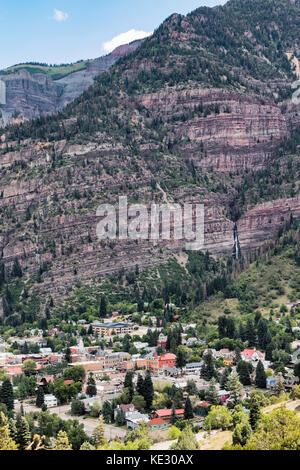 Looking down on the mountinan town of Ouray, Colorado, USA Stock Photo