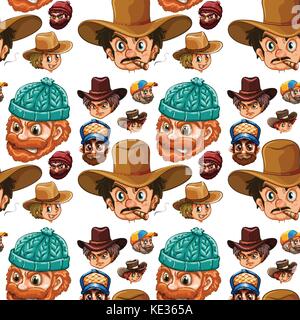 Seamless head of cowboys and lumberjacks illustration Stock Vector