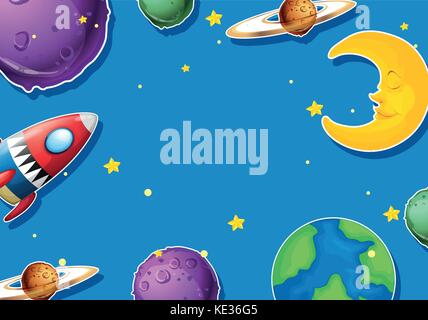 Paper design with planets and rocket illustration Stock Vector