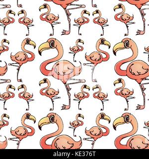 Seamless background with flamingo birds illustration Stock Vector