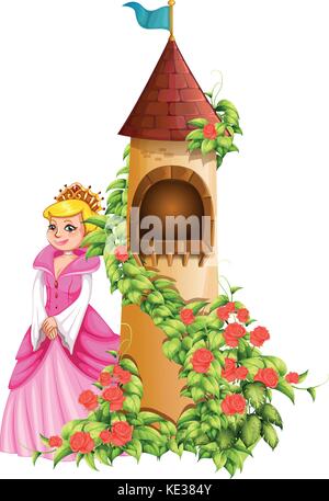 Queen and castle tower illustration Stock Vector