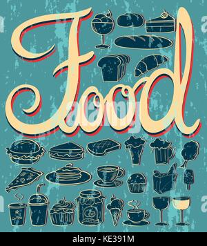 Different kind of food and desserts illustration Stock Vector