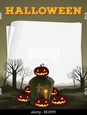 Halloween theme with graveyard illustration Stock Vector