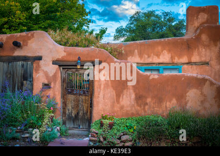 Adobe home in Santa Fe, the capital of the state of New Mexico. Stock Photo
