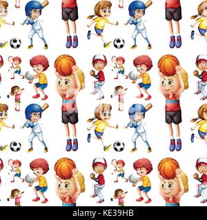 Seamless children playing sports illustration Stock Vector