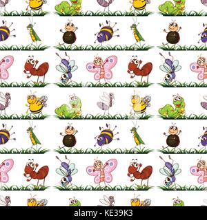 Seamless different type of insects illustration Stock Vector