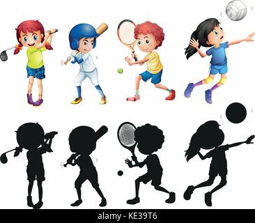 Boys and girls doing sports illustration Stock Vector