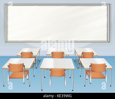 Classroom full of chairs and tables illustration Stock Vector