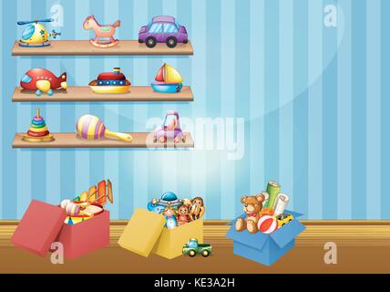 Room with many toys on wooden floor illustration Stock Vector Image ...