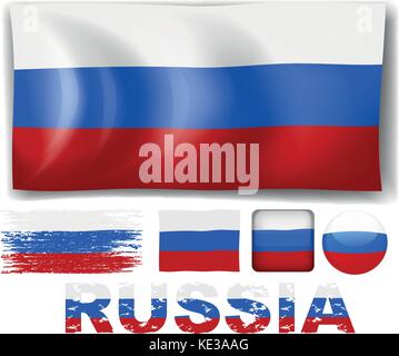 Russia flag in different designs illustration Stock Vector