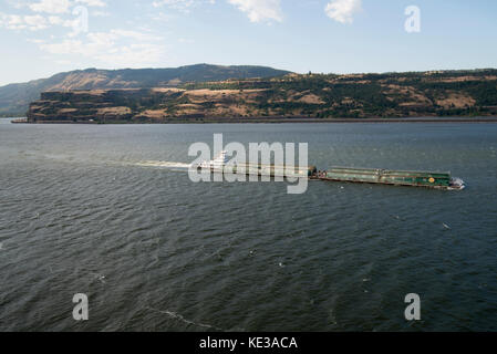 Barge on the Columbia River near Lyle Washington, USA Stock Photo