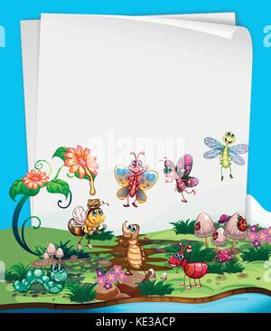 Paper template with insects in garden illustration Stock Vector Image ...