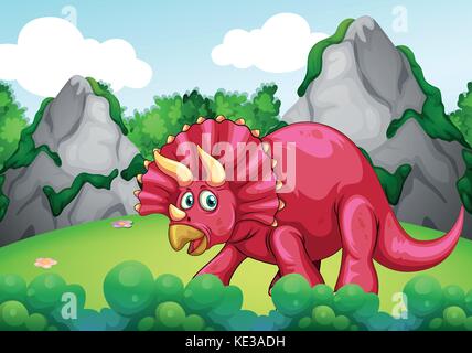 Red dinosaur in the park illustration Stock Vector