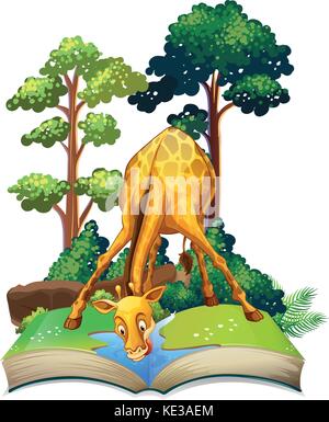 Giraffe drinking water in the jungle illustration Stock Vector Image & Art  - Alamy