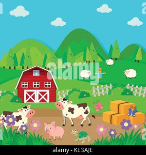 Farm animals living in the farm illustration Stock Vector Image & Art ...