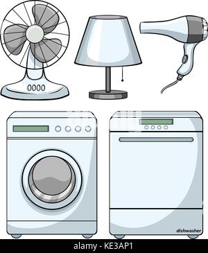 Household electronic devices on white illustration Stock Vector