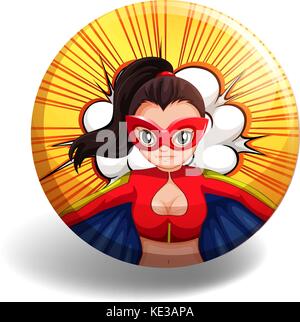 Female superhero on round badge illustration Stock Vector