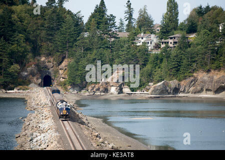 Rocky Mountaineer Coastal Passage train near Bellingham, Washington, USA Stock Photo