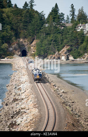 Rocky Mountaineer Coastal Passage train near Bellingham, Washington, USA. Stock Photo