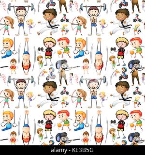 Seamless background with people doing many sports illustration Stock Vector