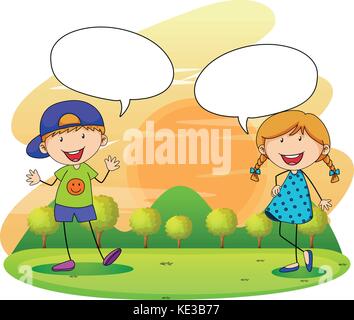 two kids talking clipart