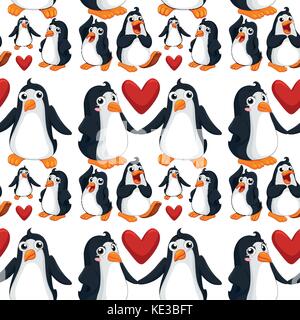 Seamless background  with penguins in love illustration Stock Vector