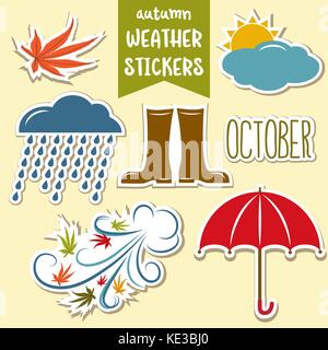 lovely autumn weather stickers collection Stock Vector
