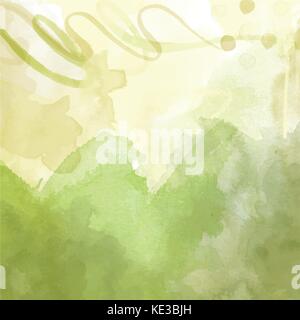 green hand drawn watercolor background, vector Stock Vector