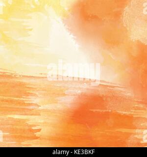orange hand drawn watercolor background, vector Stock Vector