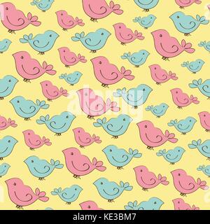 cute seamless pattern with doodle birds Stock Vector