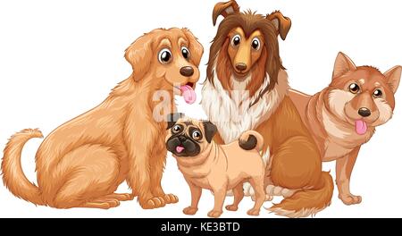Different type of cute puppy dogs illustration Stock Vector