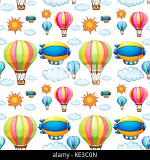 Seamless background with balloons in the sky illustration Stock Vector