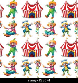 Seamless clowns and circus tent illustration Stock Vector