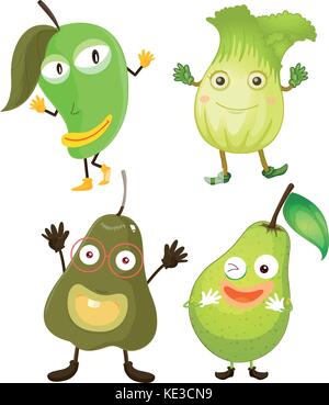 Fruits and vegetables in green illustration Stock Vector