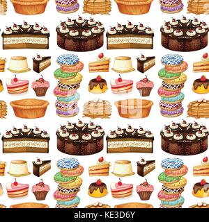 Seamless different kind of desserts illustration Stock Vector