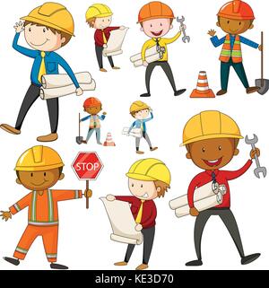 Set of engineers and construction workers illustration Stock Vector