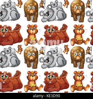 Seamless grizzly bears and cubs illustration Stock Vector