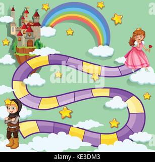 Boardgame design with knight and princess illustration Stock Vector