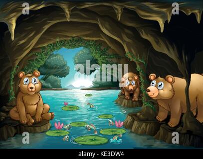 Three bears living in the cave illustration Stock Vector Image & Art ...