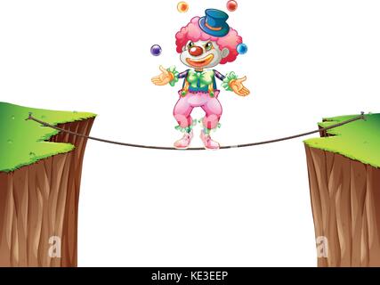 Clown juggling balls on the rope illustration Stock Vector