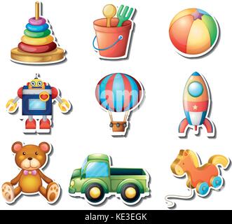 Set of toys stickers illustration Stock Vector