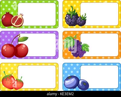 Label design with fruits and berries illustration Stock Vector