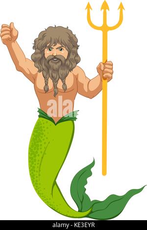 Male mermaid with trident illustration Stock Vector Image & Art - Alamy