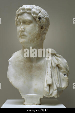 Hadrian (76-138). Roman emperor from 117-138. Bust. From Milrreo Estoi, Faro, Portugal. Infante Dom Henrique Archaeological Museum. Faro. Portugal. Stock Photo