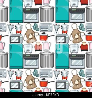 Seamless wallpaper design with kitchenwares illustration Stock Vector