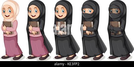 Muslim girl holding book illustration Stock Vector