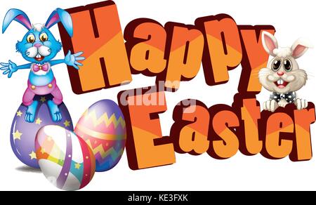 Happy Easter with two easter rabbits illustration Stock Vector