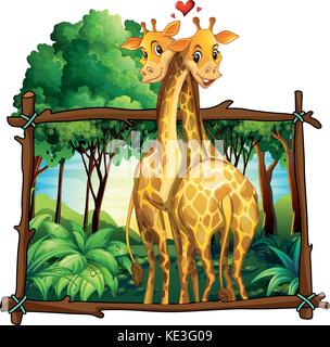 Two giraffes hugging in the jungle illustration Stock Vector